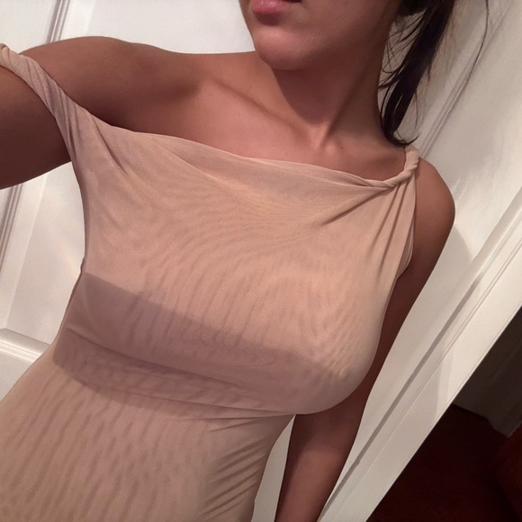 One-Shoulder Sheer Beige Maxi Dress - Picture 3 of 4